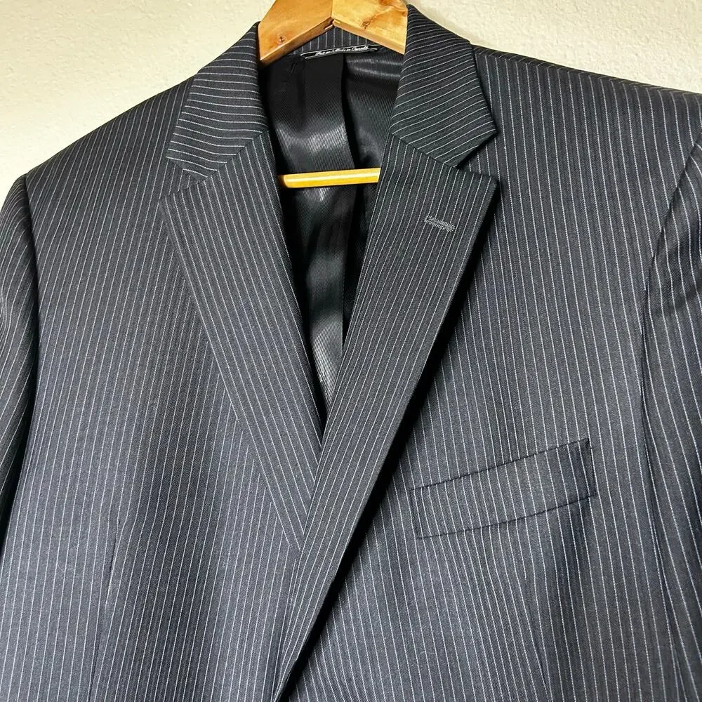 Jack Victor Suit Coat Sz 44S Blazer Navy Pinstripe Valentino CT 100%‎ Wool